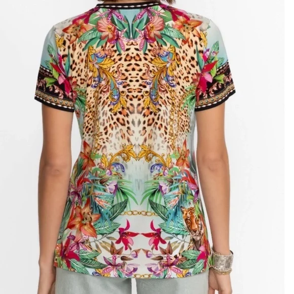 NWT Johnny Was THE JANIE FAVORITE SHORT SLEEVE HENLEY TEE Size US XL - Picture 4 of 6